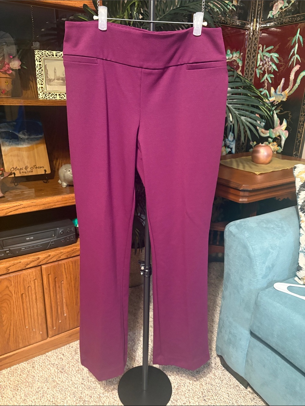 New York & Company Stretch Pull-On Trousers in Deep Magenta